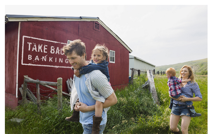 Image of family that has a Kasasa Saver savings account walking on the farm